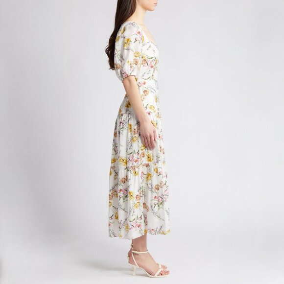 Lucy Paris Floral Puff Sleeve Tiered Maxi Dress - sz Small - Picture 2 of 12